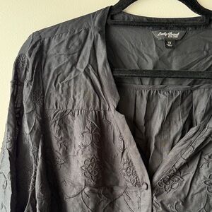 Lucky Brand Black Embroidered Blouse made in India 1X
